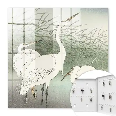 Wall Mounted Key Box Featuring Herons and Delicate Grasses
