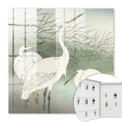 Wall Mounted Key Box Featuring Herons and Delicate Grasses