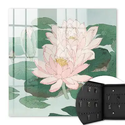 Wall mounted key cabinet Green leaf water lilies