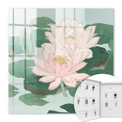 Wall mounted key cabinet Green leaf water lilies