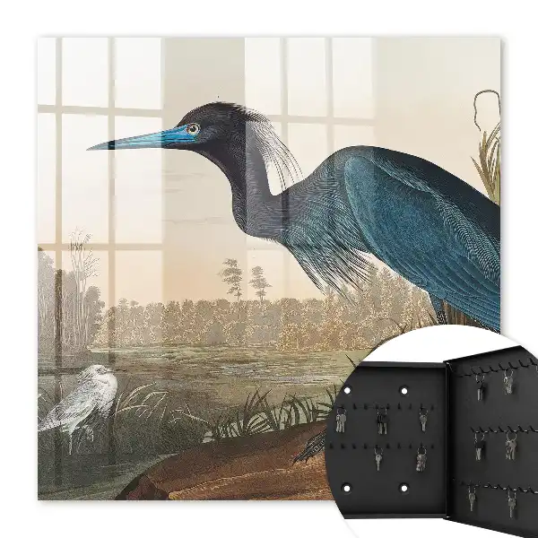 Wall mounted key box featuring an exotic bird among lush vegetation