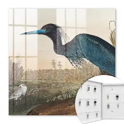Wall mounted key box featuring an exotic bird among lush vegetation