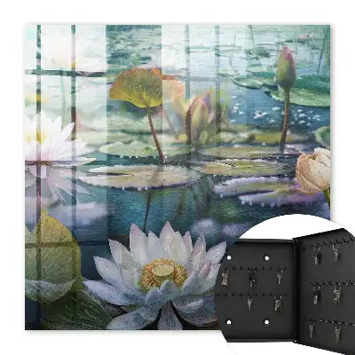 Wall mounted key cabinet Water flowers with lilies