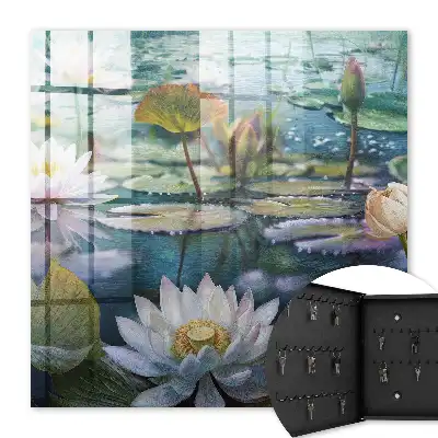 Wall mounted key cabinet Water flowers with lilies