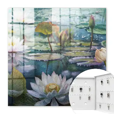 Wall mounted key cabinet Water flowers with lilies