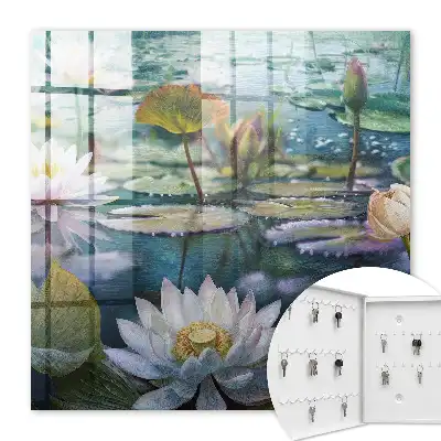 Wall mounted key cabinet Water flowers with lilies