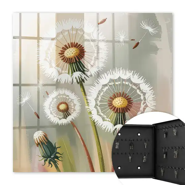 Wall mounted key box Delicate dandelions in a beige background