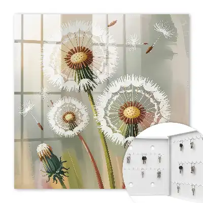 Wall mounted key box Delicate dandelions in a beige background