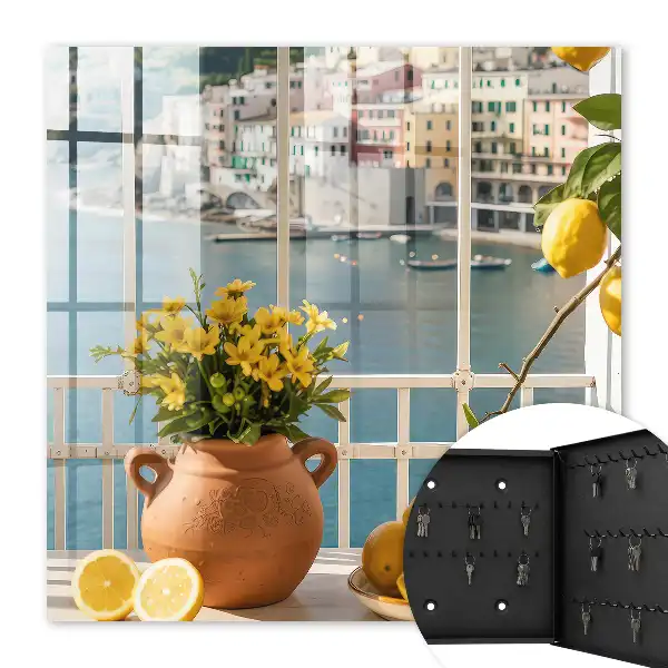 Wall mounted key box Summer scenery with lemons and flowers