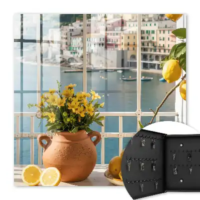Wall mounted key box Summer scenery with lemons and flowers