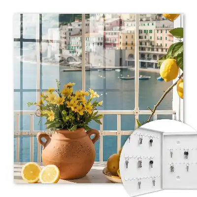 Wall mounted key box Summer scenery with lemons and flowers