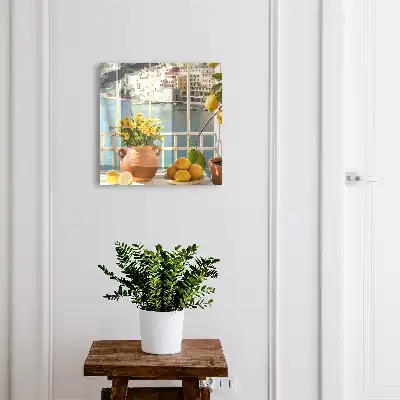 Wall mounted key box Summer scenery with lemons and flowers