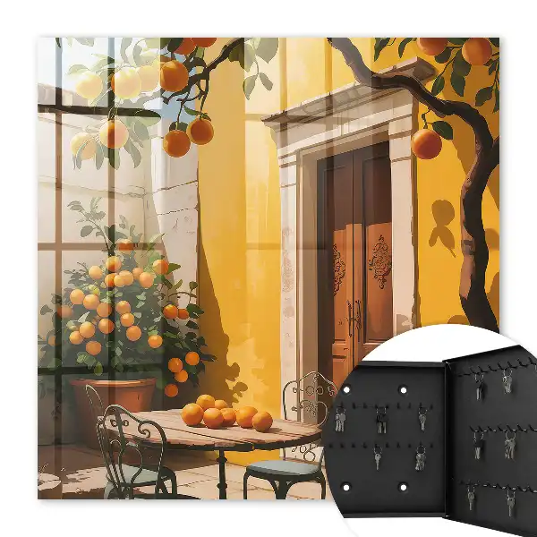Wall mounted key cabinet Orange metal patio with chairs