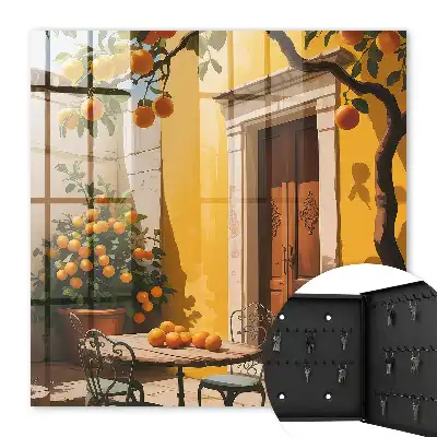 Wall mounted key cabinet Orange metal patio with chairs