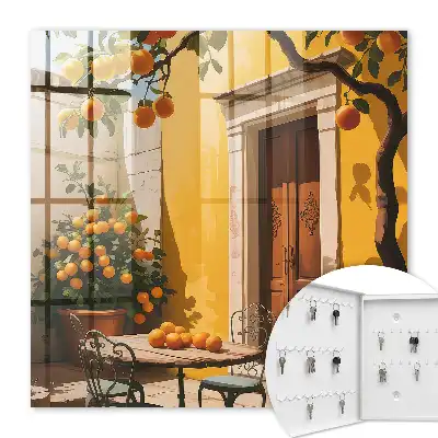 Wall mounted key cabinet Orange metal patio with chairs