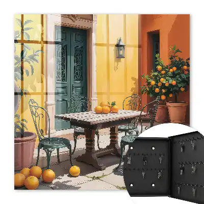 Key cabinet Sunny patio courtyard with orange trees