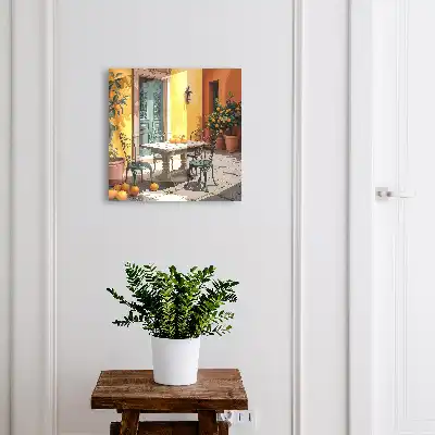 Key cabinet Sunny patio courtyard with orange trees