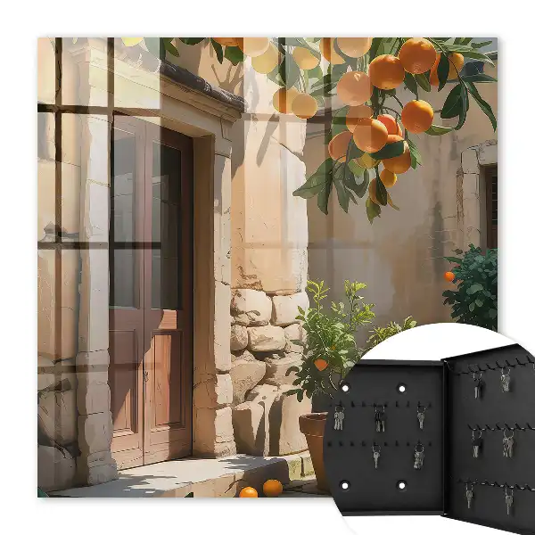 Wall mounted key box Orange retreat with a background of stones