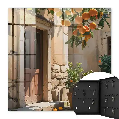 Wall mounted key box Orange retreat with a background of stones