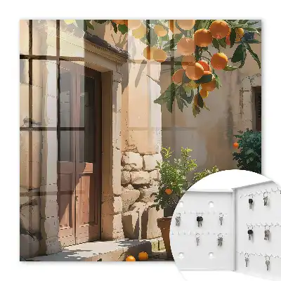 Wall mounted key box Orange retreat with a background of stones