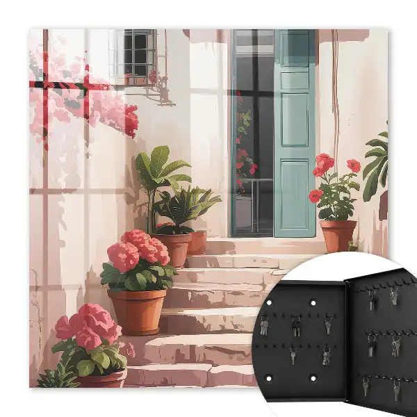 Wall mounted key cabinet Flowers stairs warm