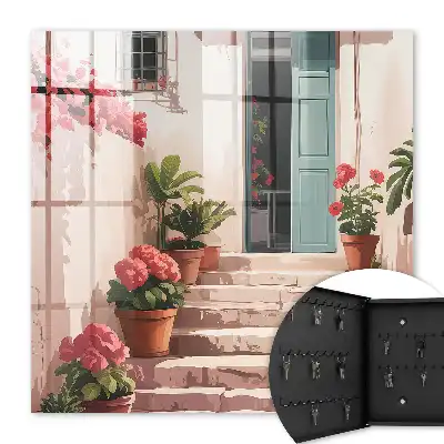 Wall mounted key cabinet Flowers stairs warm