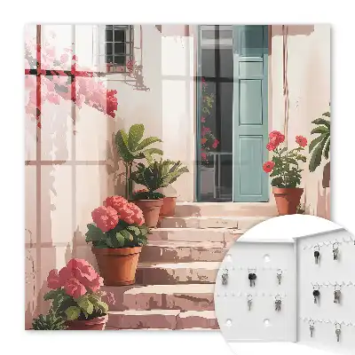 Wall mounted key cabinet Flowers stairs warm