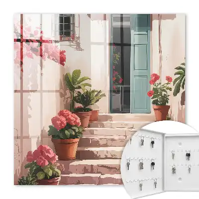 Wall mounted key cabinet Flowers stairs warm