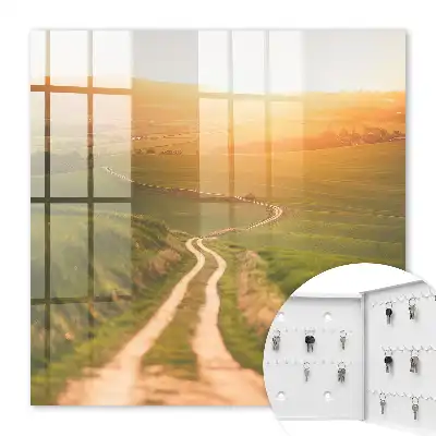 Wall mounted key cabinet A picturesque landscape with green fields