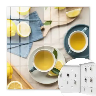 Wall mounted key cabinet Lemon morning with blue background
