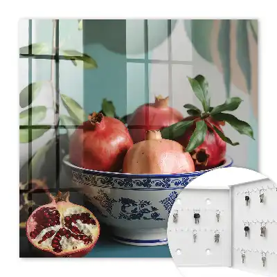 Decorative key box Navy blue fruit against a green background