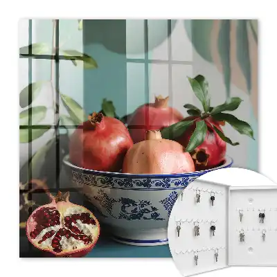 Decorative key box Navy blue fruit against a green background