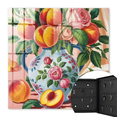 Wall mounted key cabinet Still life of flowers and fruits