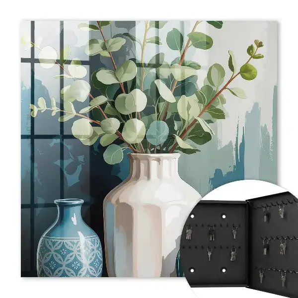 Key cabinet Vases and leaves with green leaves