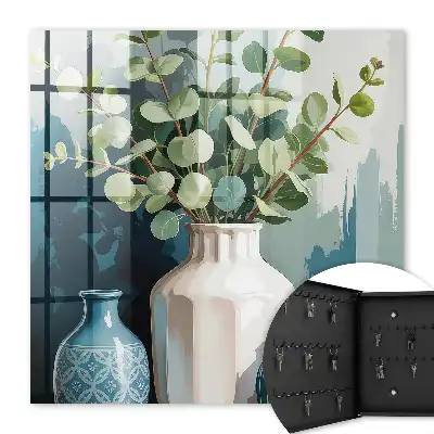 Key cabinet Vases and leaves with green leaves