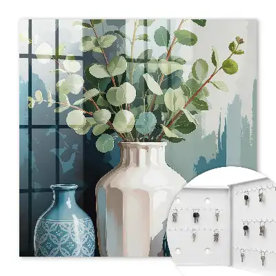 Key cabinet Vases and leaves with green leaves