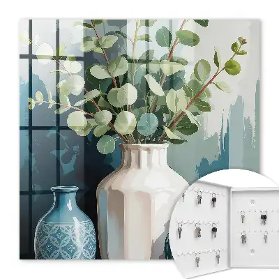 Key cabinet Vases and leaves with green leaves