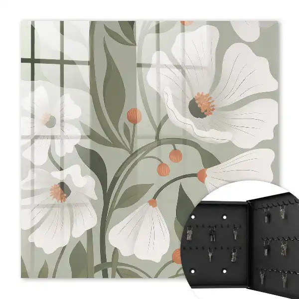 Key cabinet Beige flowers in the green background