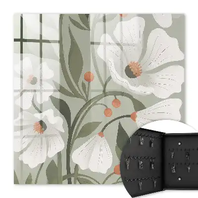 Key cabinet Beige flowers in the green background