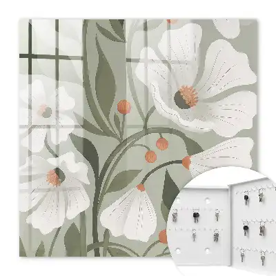Key cabinet Beige flowers in the green background