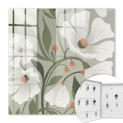 Key cabinet Beige flowers in the green background