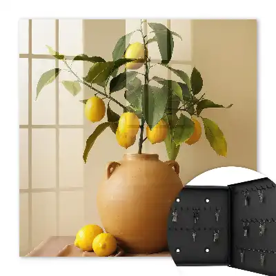 Key box for home Lemons in a jug on a beige background