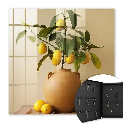Key box for home Lemons in a jug on a beige background