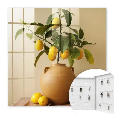 Key box for home Lemons in a jug on a beige background