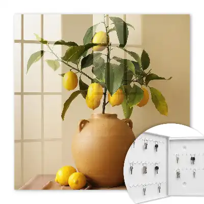 Key box for home Lemons in a jug on a beige background