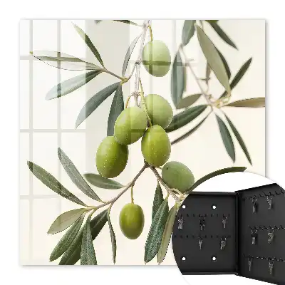 Wall mounted key cabinet A branch with olives in the cream background