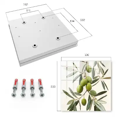 Wall mounted key cabinet A branch with olives in the cream background