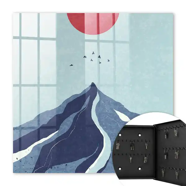 Wall mounted key box Blue mountains with the sun in the background