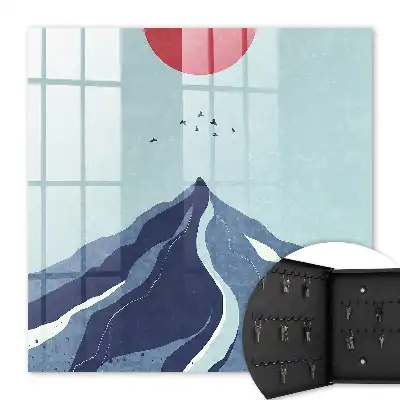 Wall mounted key box Blue mountains with the sun in the background