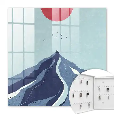 Wall mounted key box Blue mountains with the sun in the background